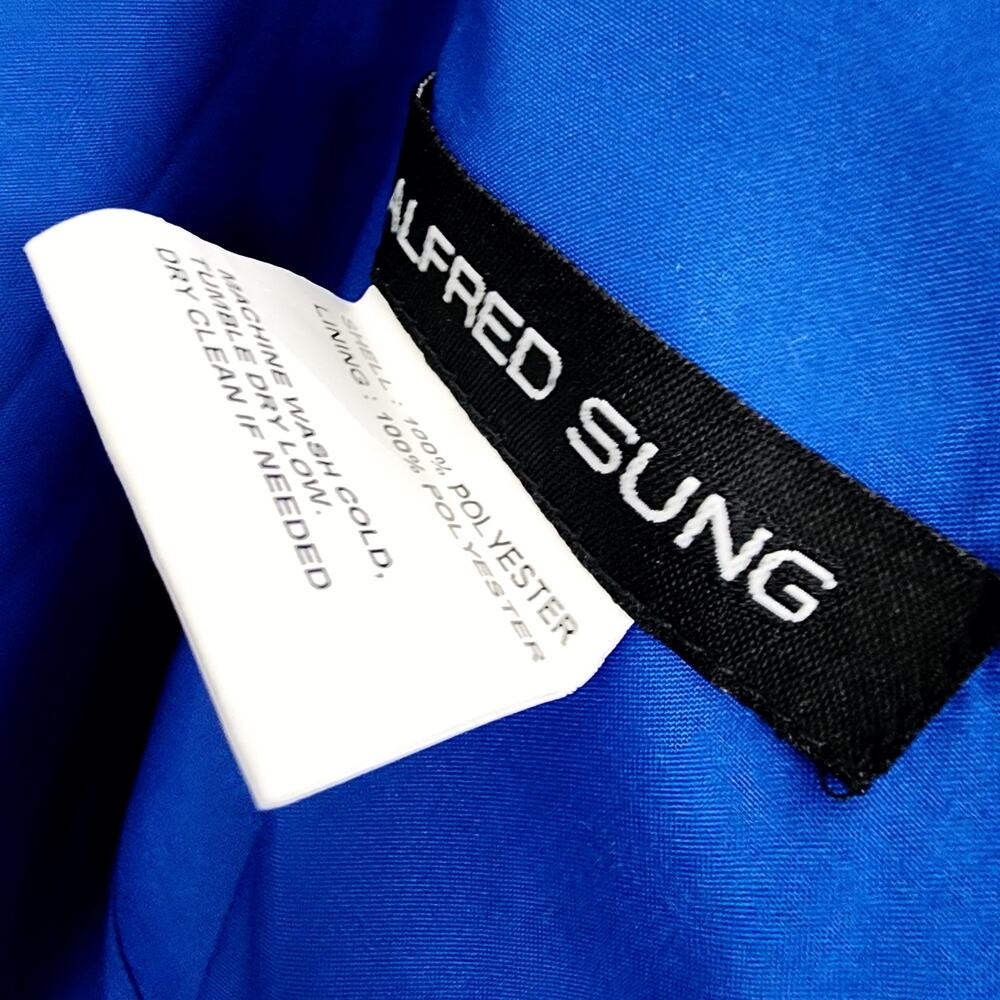 Alfred Sung One Shoulder High Low Satin Gown Classic Blue NWT Size 14 D831 Gown - Picture 12 of 13